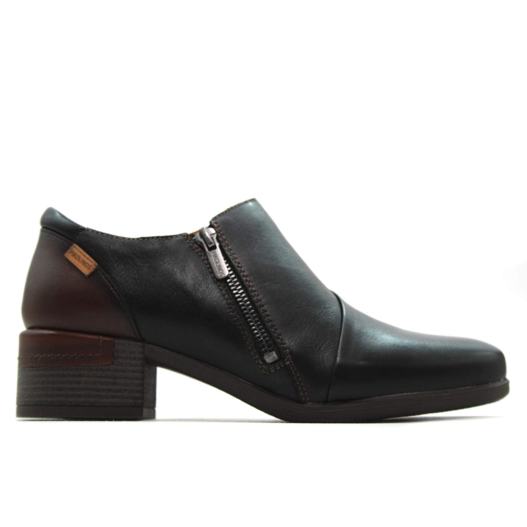 Pikolinos W6W-5902C1 Botines casual de piel, caña baja, cremallera, tacón bloque, suela goma, para señora