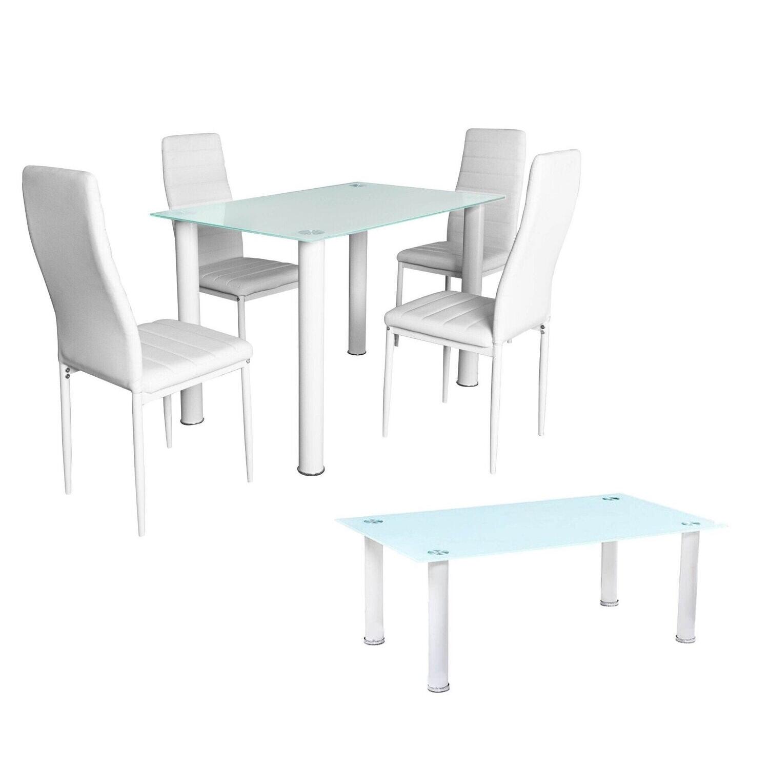 Pack Elegance: Mesa de Cristal Templado + 4 Sillas Polipiel + Mesa de Centro de Cristal Templado Saldos y Stocks
