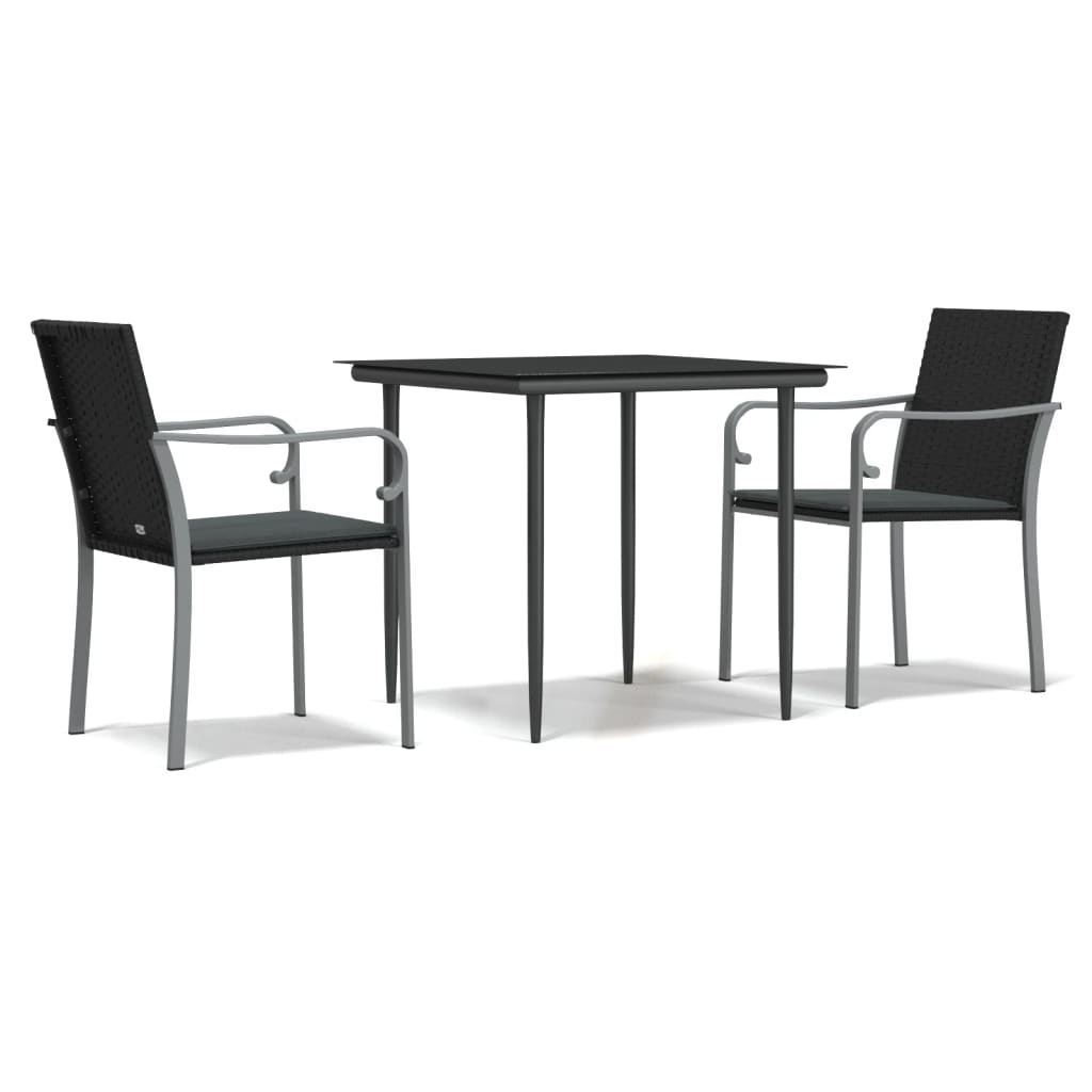 vidaXL Juego comedor jardín 3 piezas y cojines ratán sintético y acero