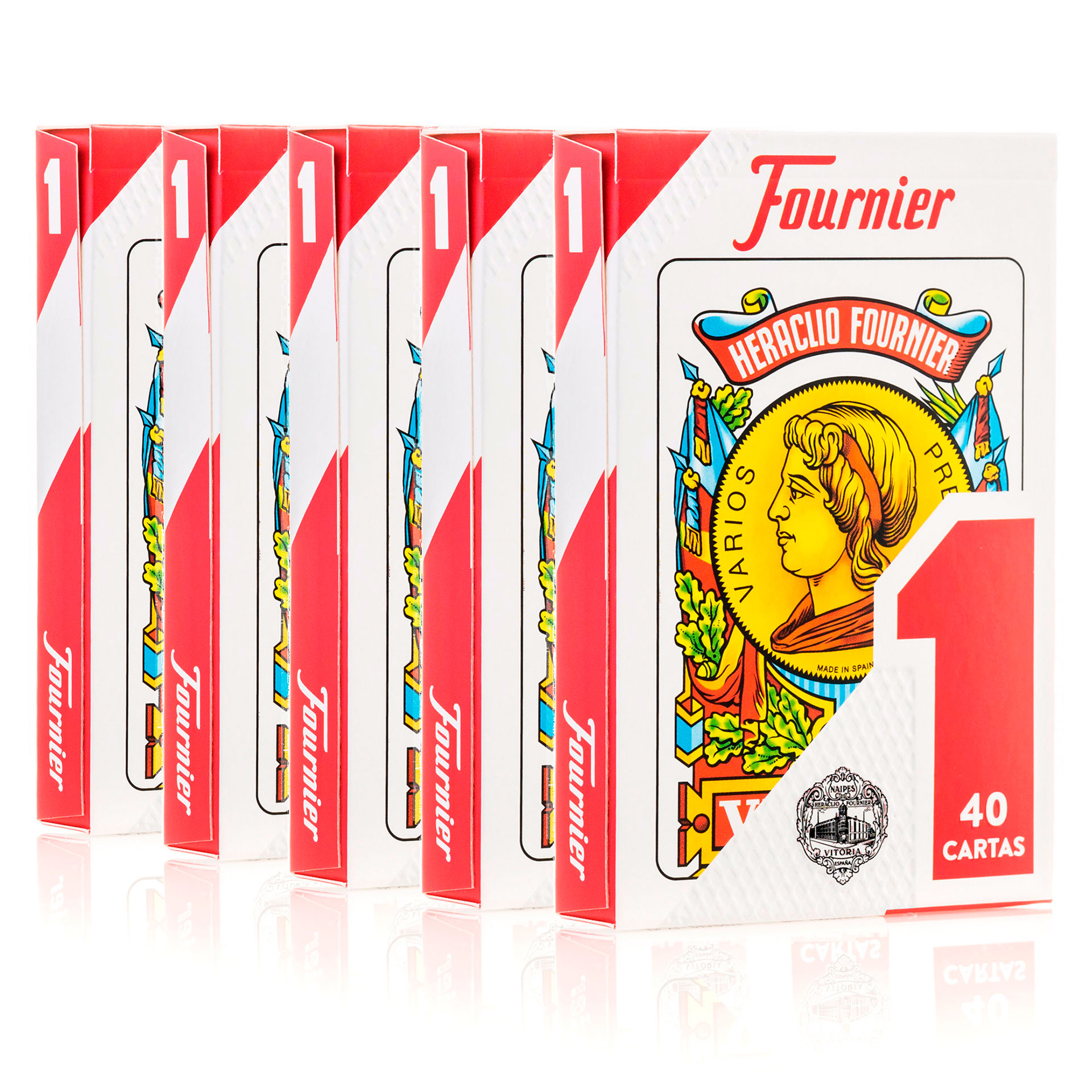Pack 5 Barajas Nº1 Fournier 40 Cartas - Dorso Rojo - uego de Cartas Naipes Tradicionales de Calidad
