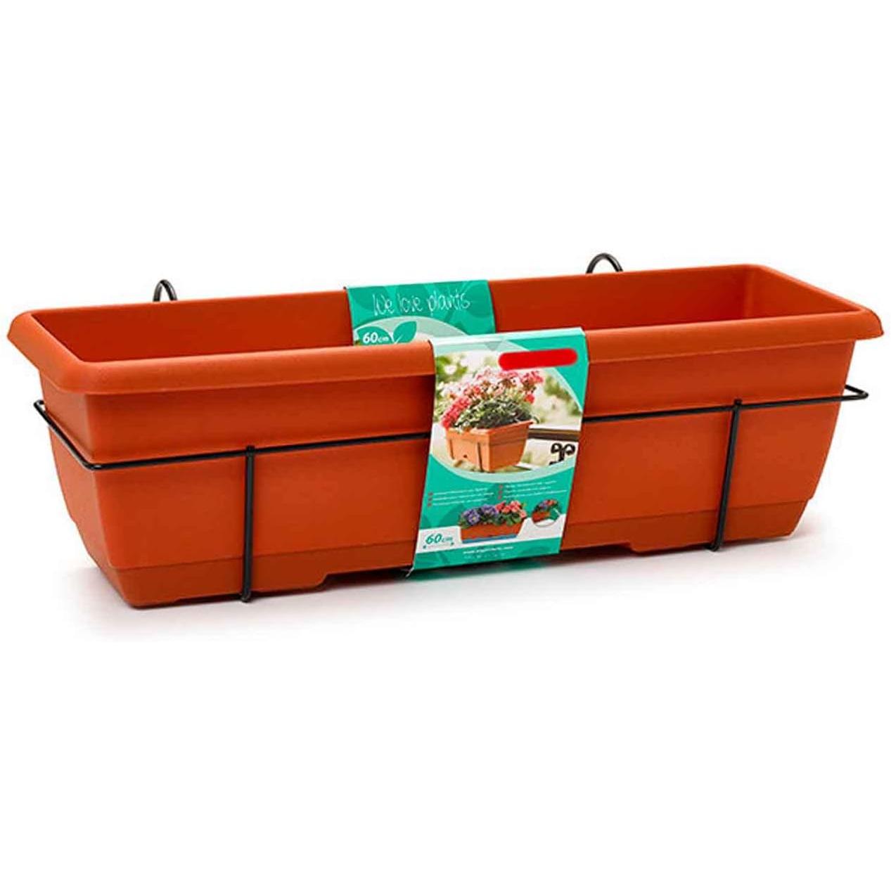 C.A | Jardinera Balconera 40 - 60 cm | Con Plato Integrado y Soporte Metálico | Plástico Resistente | Para Balcón y Terraza