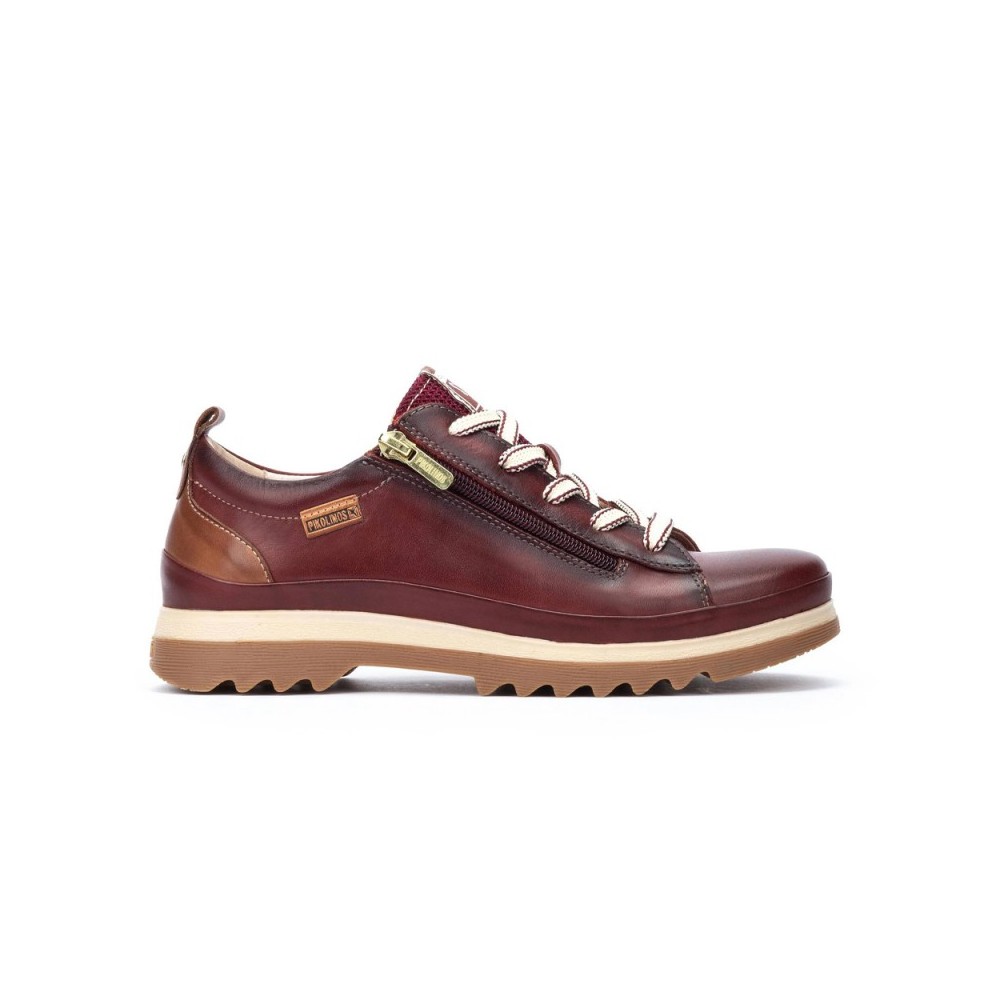 Pikolinos - Zapatos planos para mujer W3W-6979 estilo oxford con cordones, diseño casual versátil y acabado en burdeos ideal para invierno y outfits informales