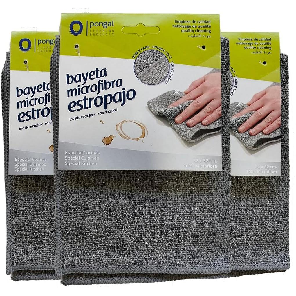 Bayeta abrasiva doble cara microfibra suave y abrasiva 32x32 cm Pack 3 uds
