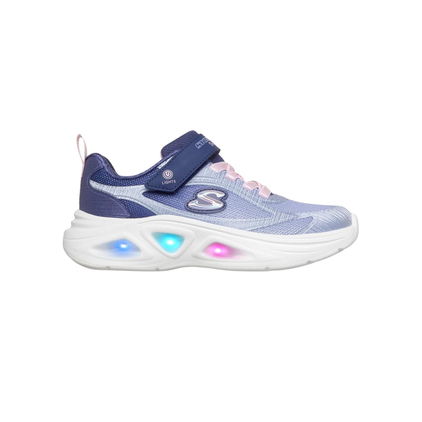 Zapatillas skechers sola glow 2.0 slights azul rosa de niña.