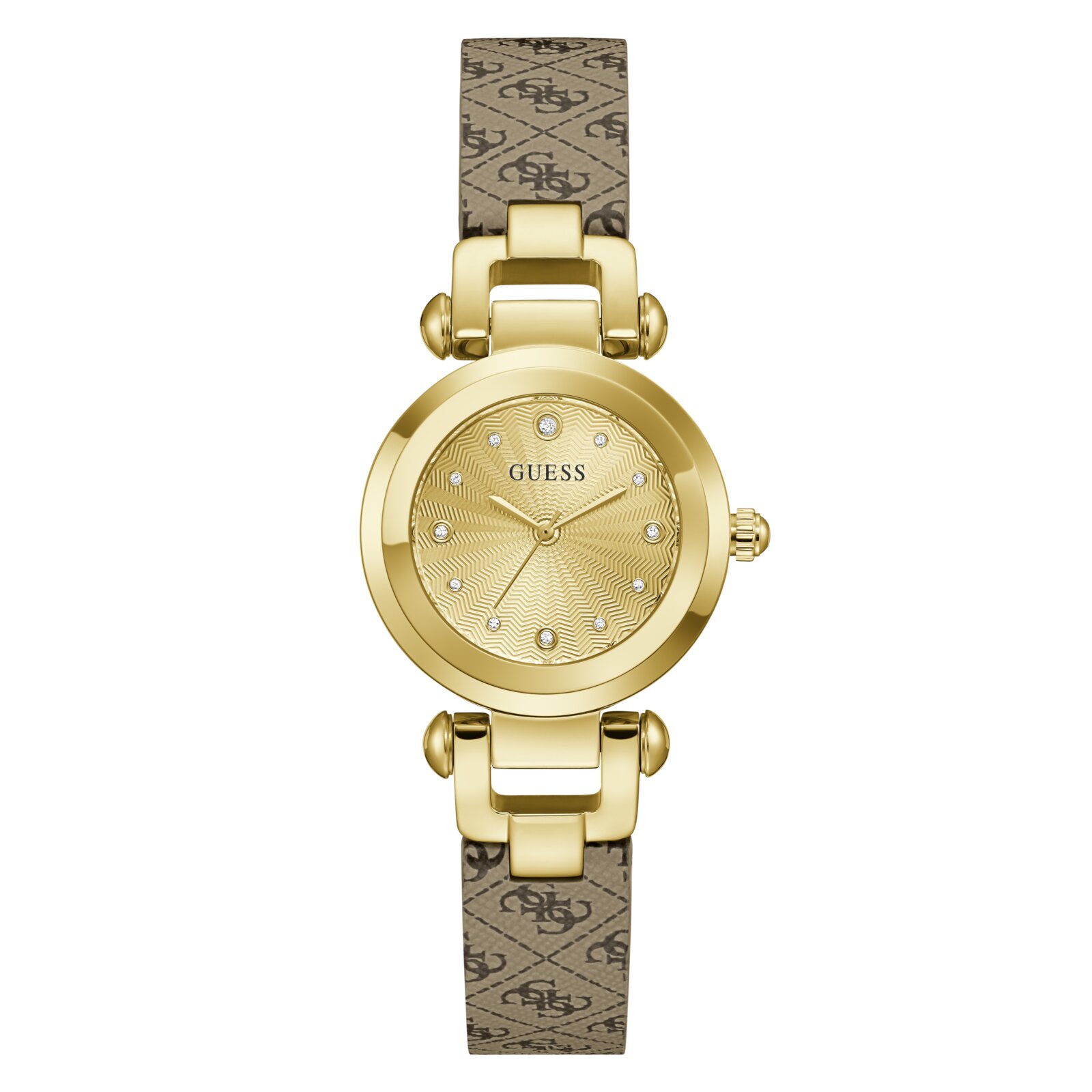 Guess Reloj Mujer Caja De Acero Reciclado Pulsera Genuine Leather De Color Marrón Resistente Al Agua 3 Atm Gw1021l2