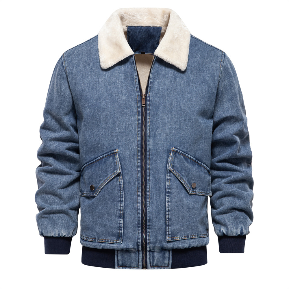 TK Chaqueta vaquera con forro polar para hombre, ideal para otoño/invierno. Top vaquero lavado de calidad informal.