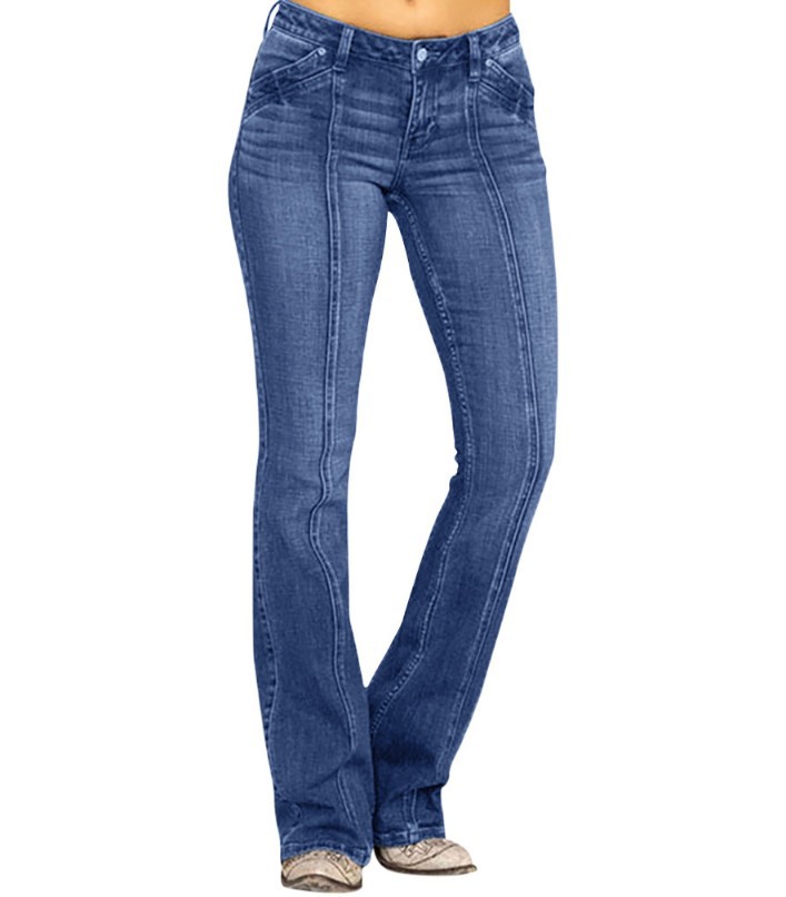 TK Pantalones acampanados de tiro bajo de mezclilla retro de alta gama para mujer