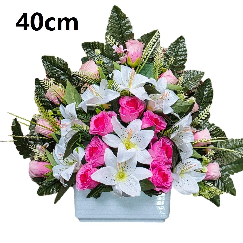 Flores artificiales para cementerio,Centro Flores para santos duraderas de tela con maceta,Gerimport,Envios desde España