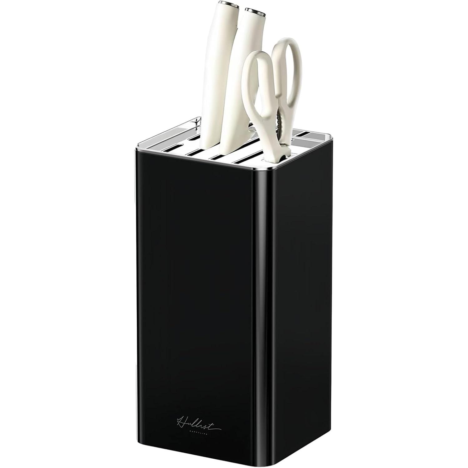 Bloque de Cuchillos Universal, Soporte Cuchillos Cocina Cuadrado sin Cuchillos, Porta Cuchillas con Ranuras para Tijeras Que Ahorra Espacio Fácil de Limpiar Almacenamiento para Cuchillos (Negro)