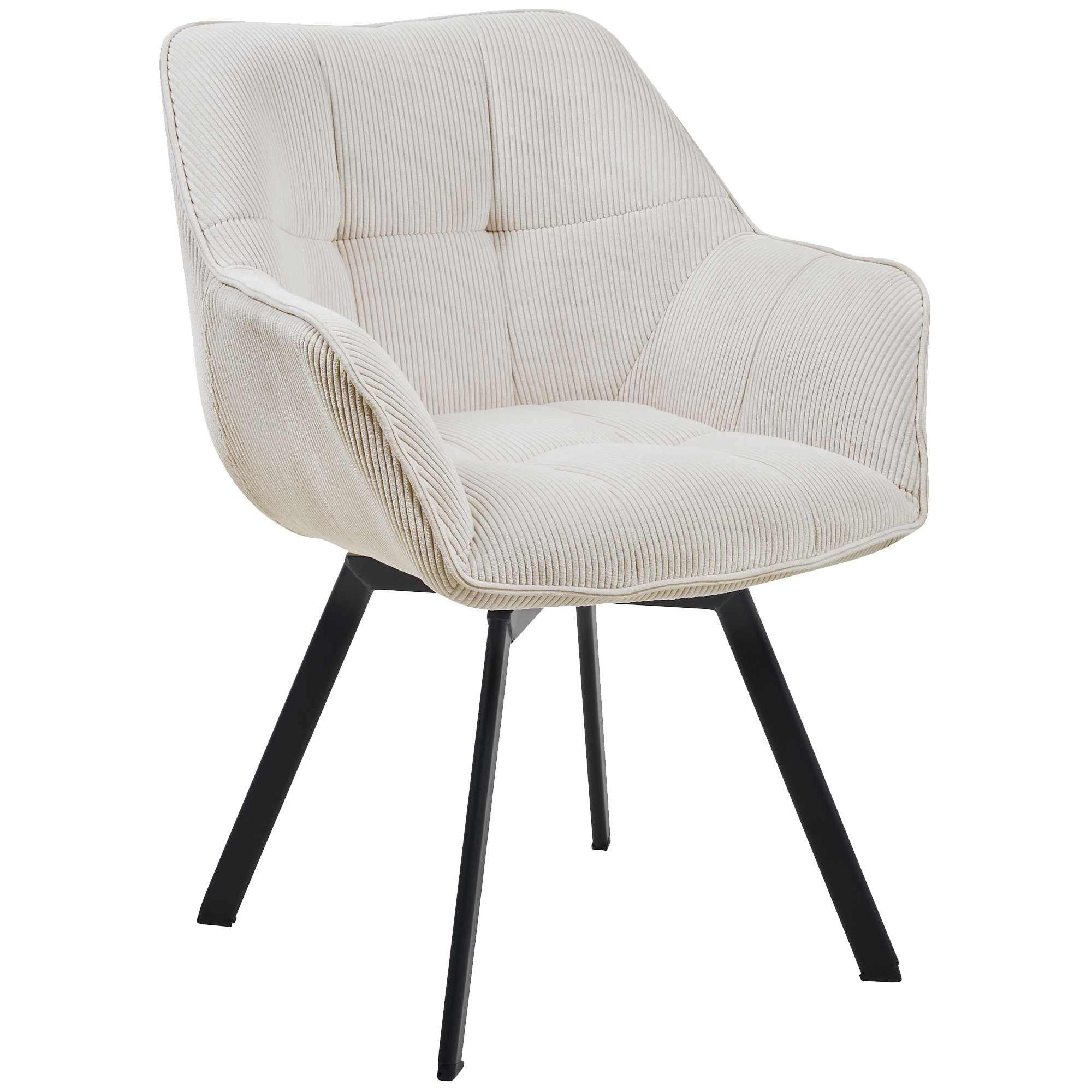Silla de comedor Jordi con tapizado de pana Crema