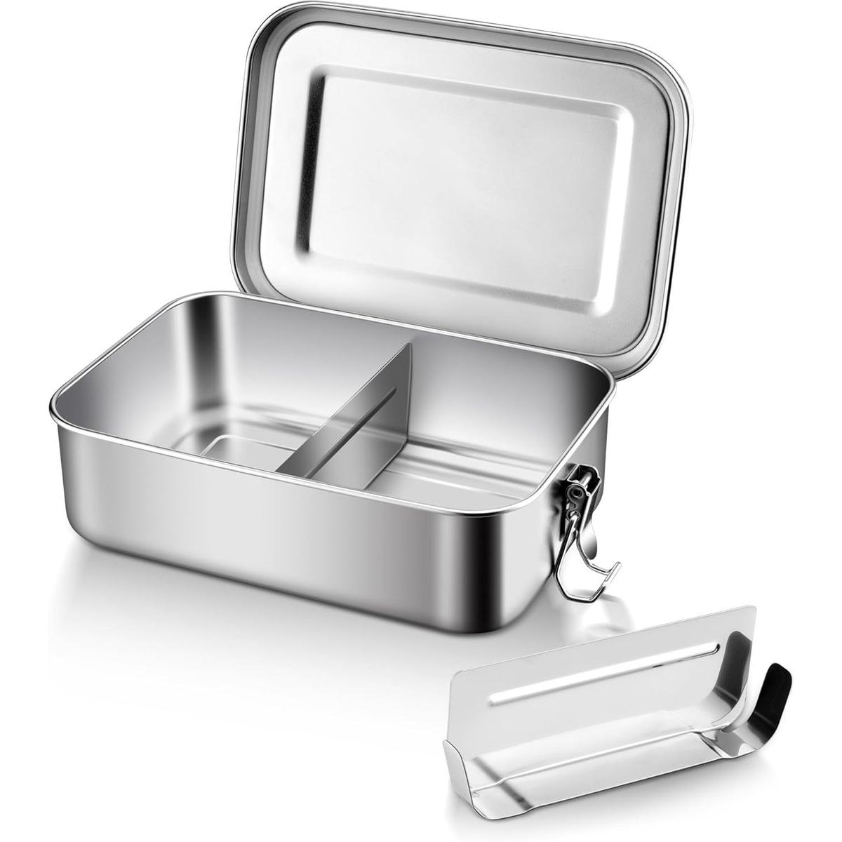 Gsedaox - Fiambrera - Fiambrera de acero inoxidable - Caja bento de acero inoxidable - Construcción a prueba de fugas con cierre de seguridad - 1 pieza - 850 ml - Plateada