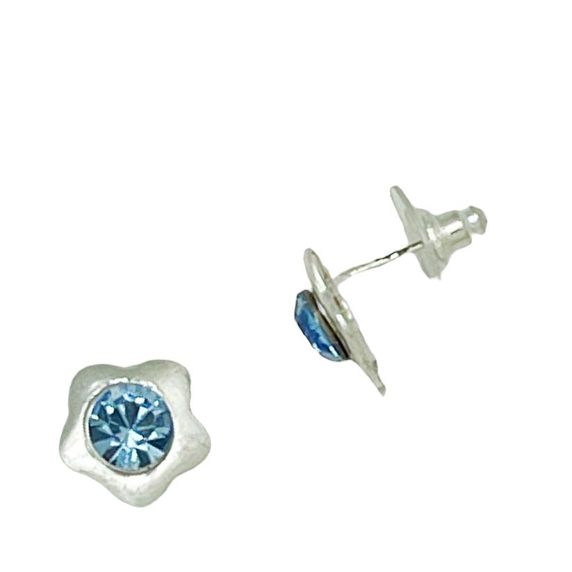 Pendiente Flor plata 10µ y SW azul