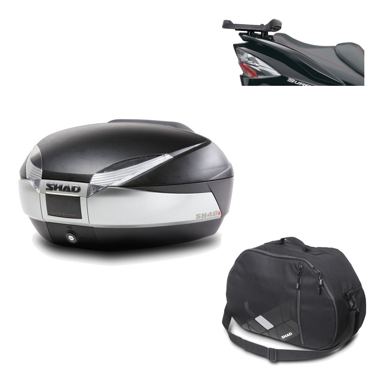 Baul Trasero + Herraje Montaje + Bolsa Interna Sh48 Titanium Premium KIT-186217