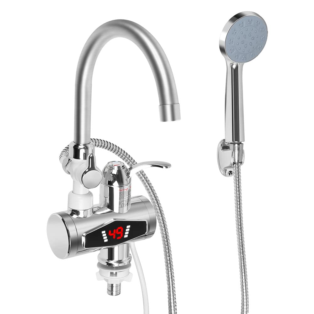 Grifo eléctrico de 220 V con calentador de agua, pantalla LED de temperatura, 3000 W, calentador de agua instantáneo para cocina, baño, agua caliente instantánea, con cabezal de ducha