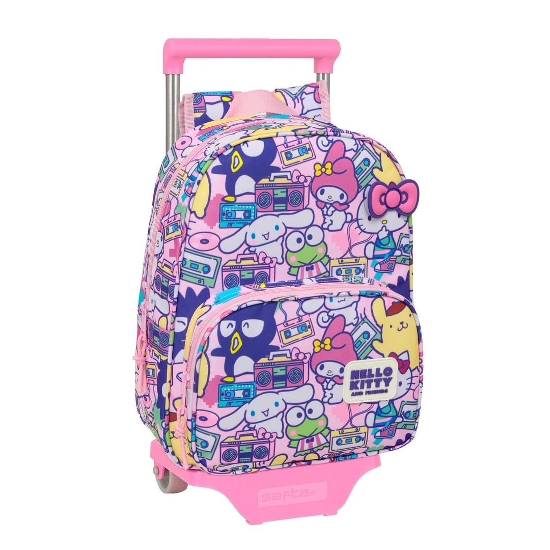 SAFTA | Mochila Escolar con Ruedas Hello Kitty & Friends para Niña, Hombreras Acolchadas, Bolsillo Portabotellas y Bolsillo Frontal Grande, Vuelta al Cole, Carro 905 Extraíble, Asa Superior