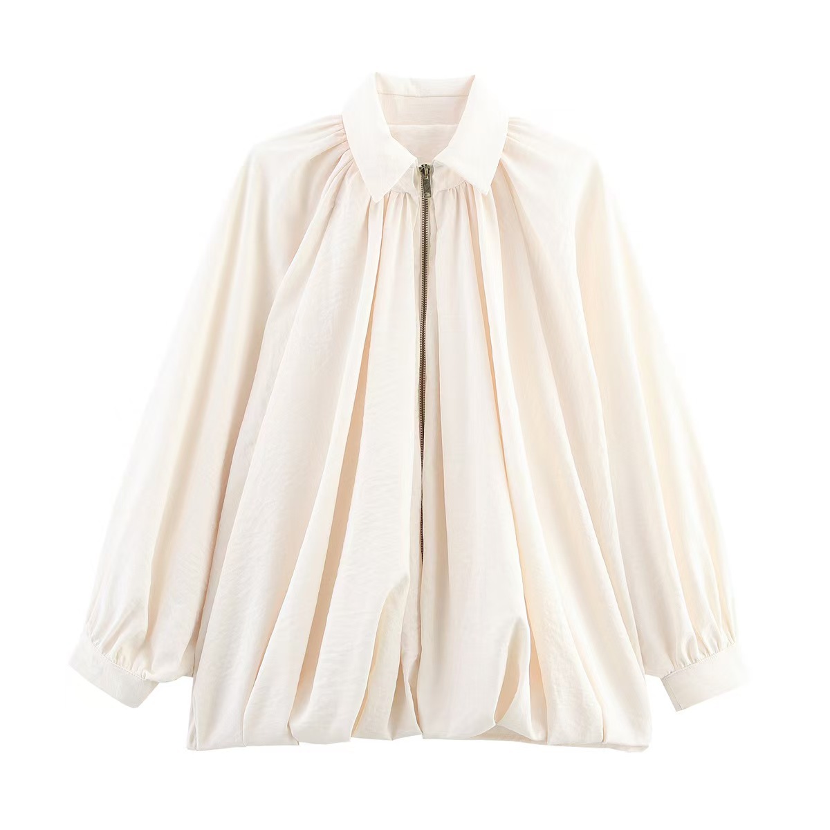 Chaqueta bomber informal de talla grande para mujer, mangas murciélago, solapa, cremallera frontal, camisa plisada, corte muy holgado