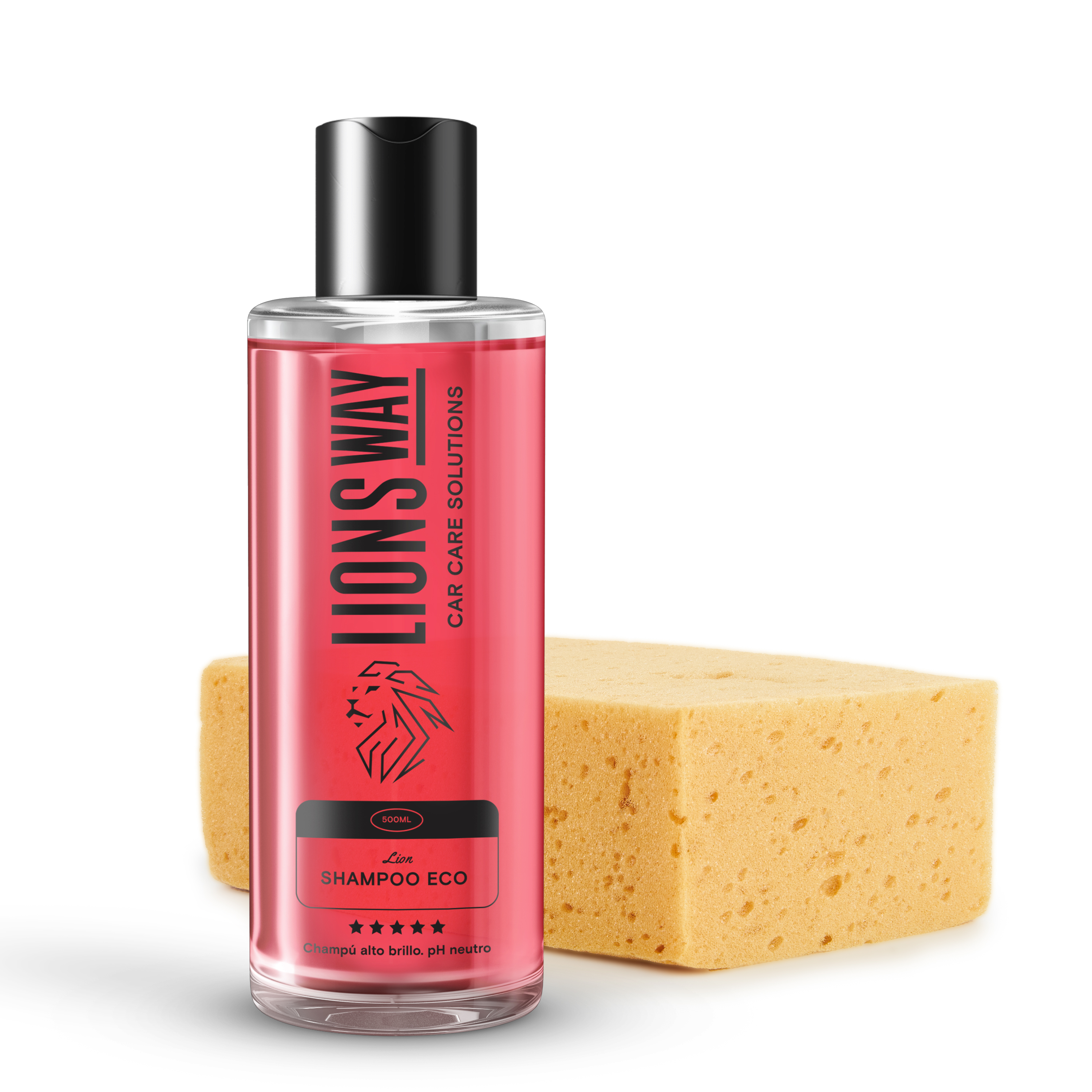 LIONSWAY - Champú Lavado Coche pH Neutro – Espuma con Cera, Aroma Cherry, Alto Brillo + Esponja Natural