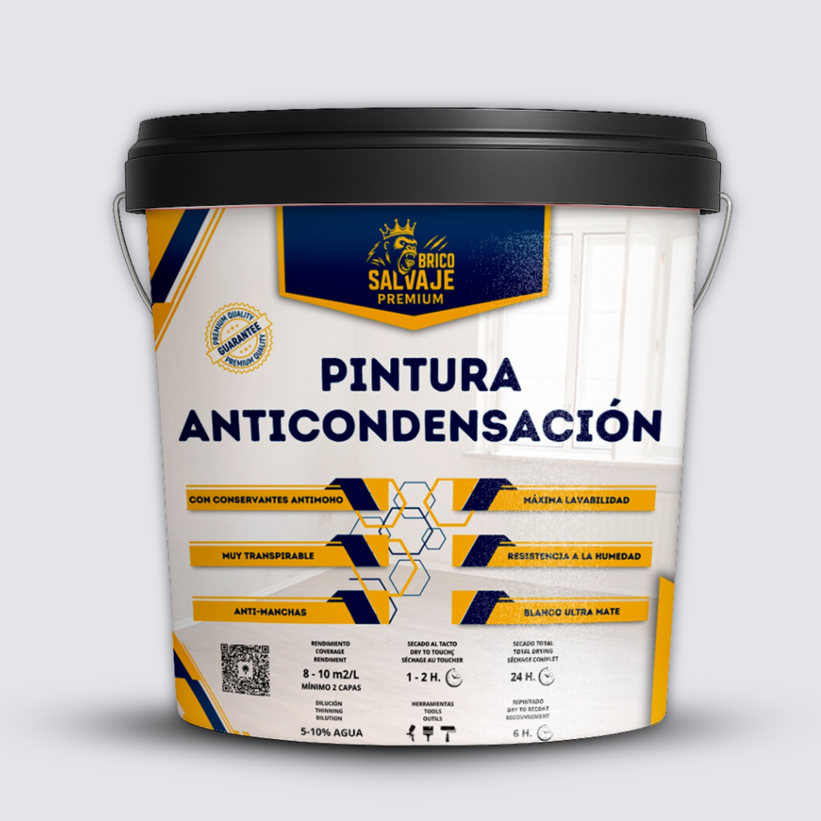 Pintura Anticondensación Termoaislante y Antimoho  Marca BricoSalvaje Premium Blanco Mate  Fácil Aplicación  Ahorro Energético  Interior  Pintura Antihumedad