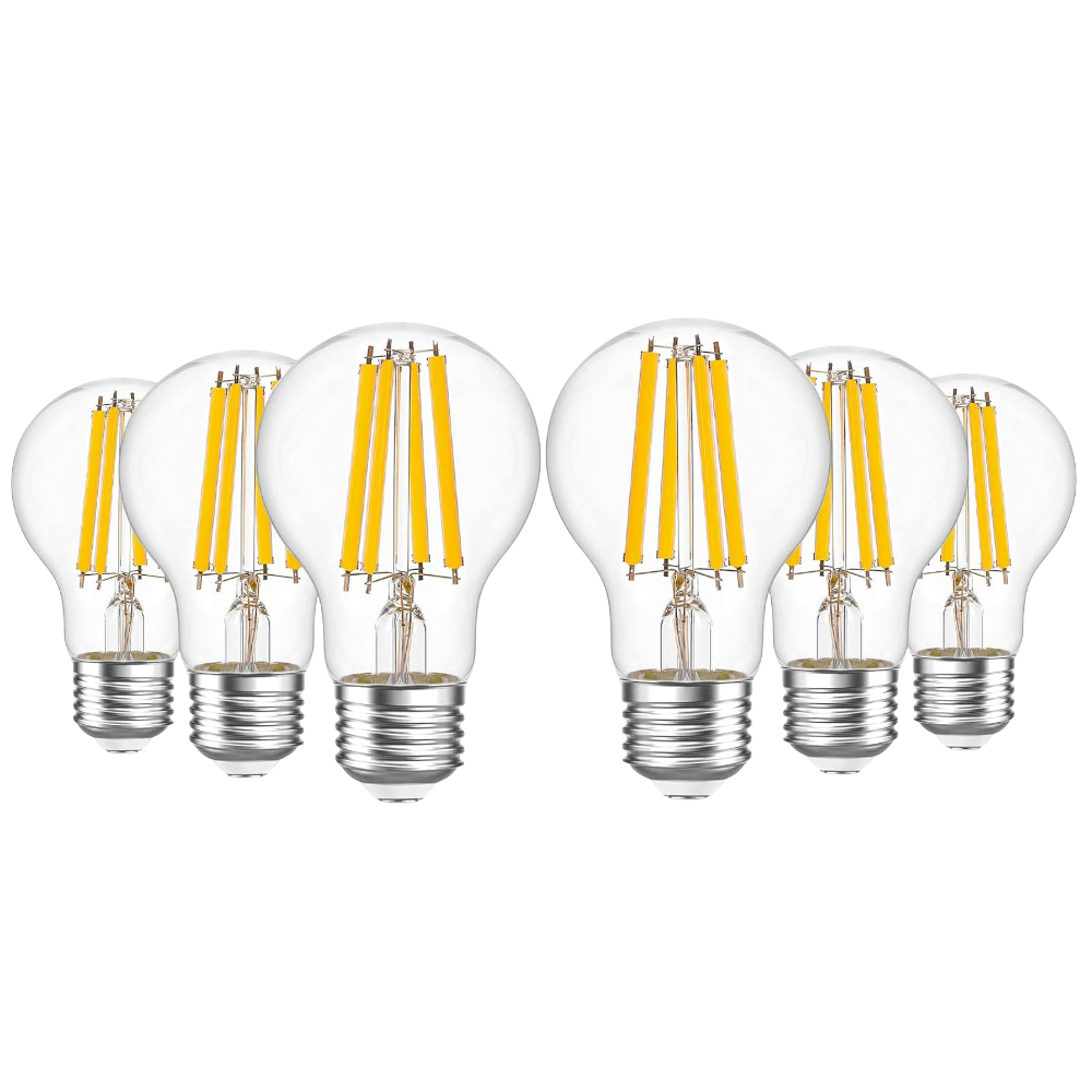 6 X Bombilla LED vintage gold A60 de 4w/8w, bombilla de filamento carcasa transparente E27 de 470lm//950lm, bombilla de estilo vintage decorativo, luz calida y luz fria 2700K/6500K, Don Feliz