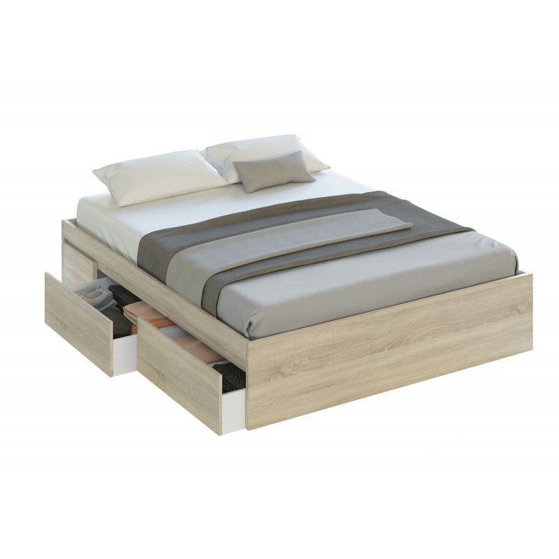 MOBELCENTER- Cama Matrimonio con 4 cajones Kendra para colchones de 150x190 cm - Color Roble Canadian - 156 cm x 196 cm x 37 cm (1104)