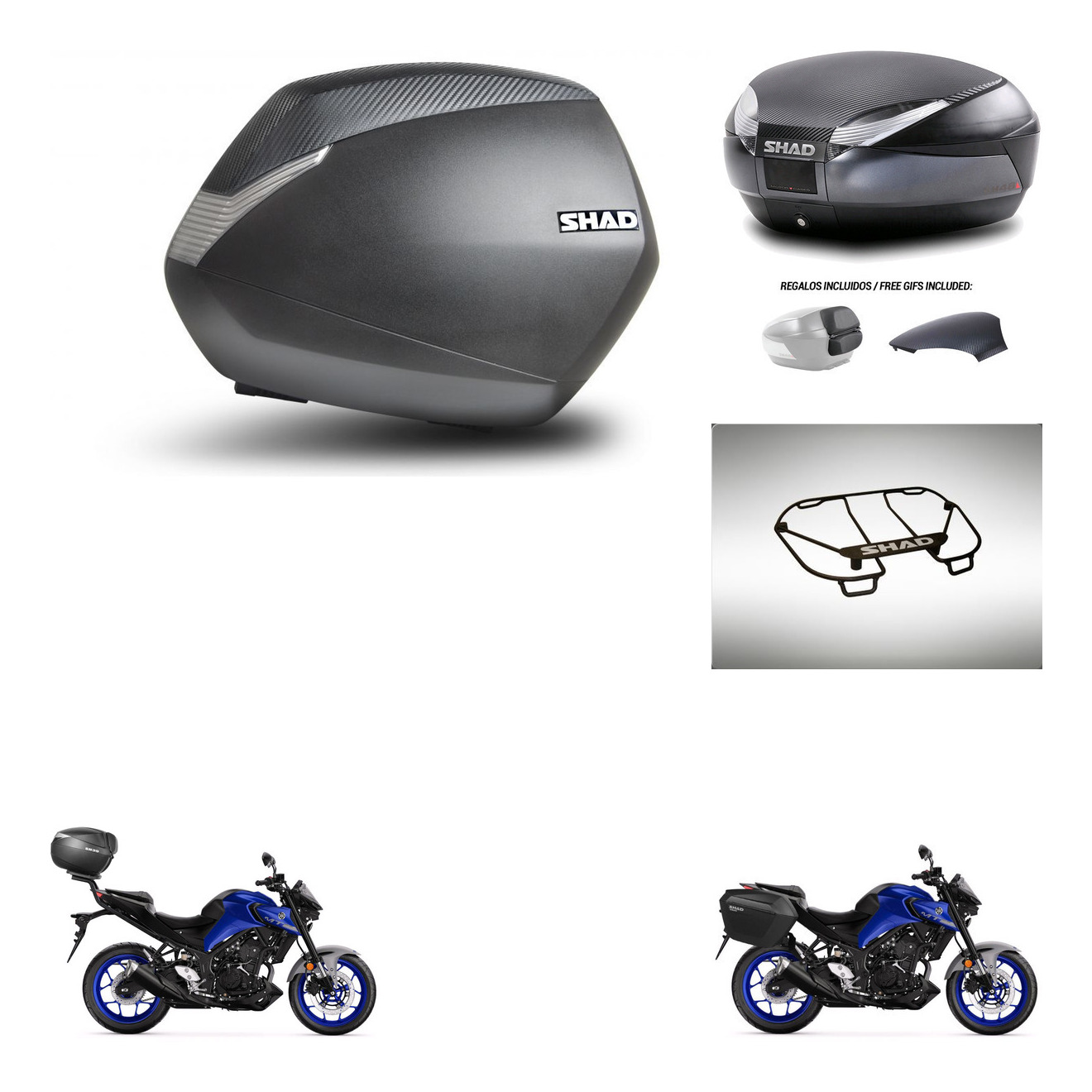 Baul Trasero + Maletas Laterales + Parrilla Portabultos + Herraje 3P + Herraje Montaje Sh36 Sh 36 Sh48 KIT-258562