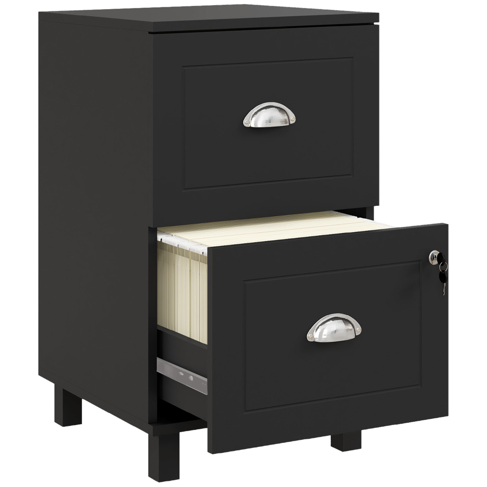 HOMCOM Cajonera de Oficina Mueble Archivador con 2 Cajones Cajonera para Escritorio con Cerraduras Carpetas Suspendidas para A4 y Carta 40x41,5x67,5 cm Blanco