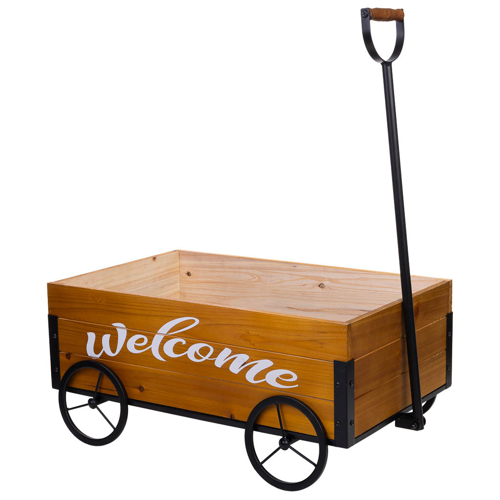 Wonderlust Deco - Carretilla de madera y metal con mango de arrastre 63x39,5x72h cm Marrón 63x39,5x72h cm