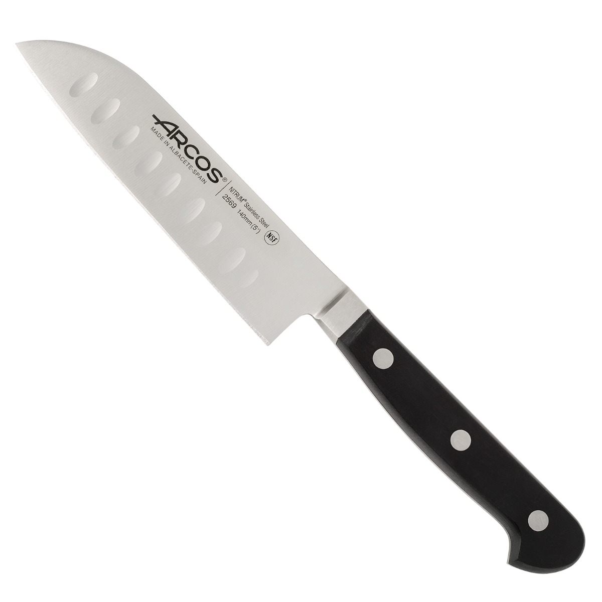 Arcos Serie Clasica - Cuchillo Santoku Cuchillo Asiático - Hoja de Acero Inoxidable Forjado NITRUM 140 mm - Mango de Polioximetileno (POM) Color Negro