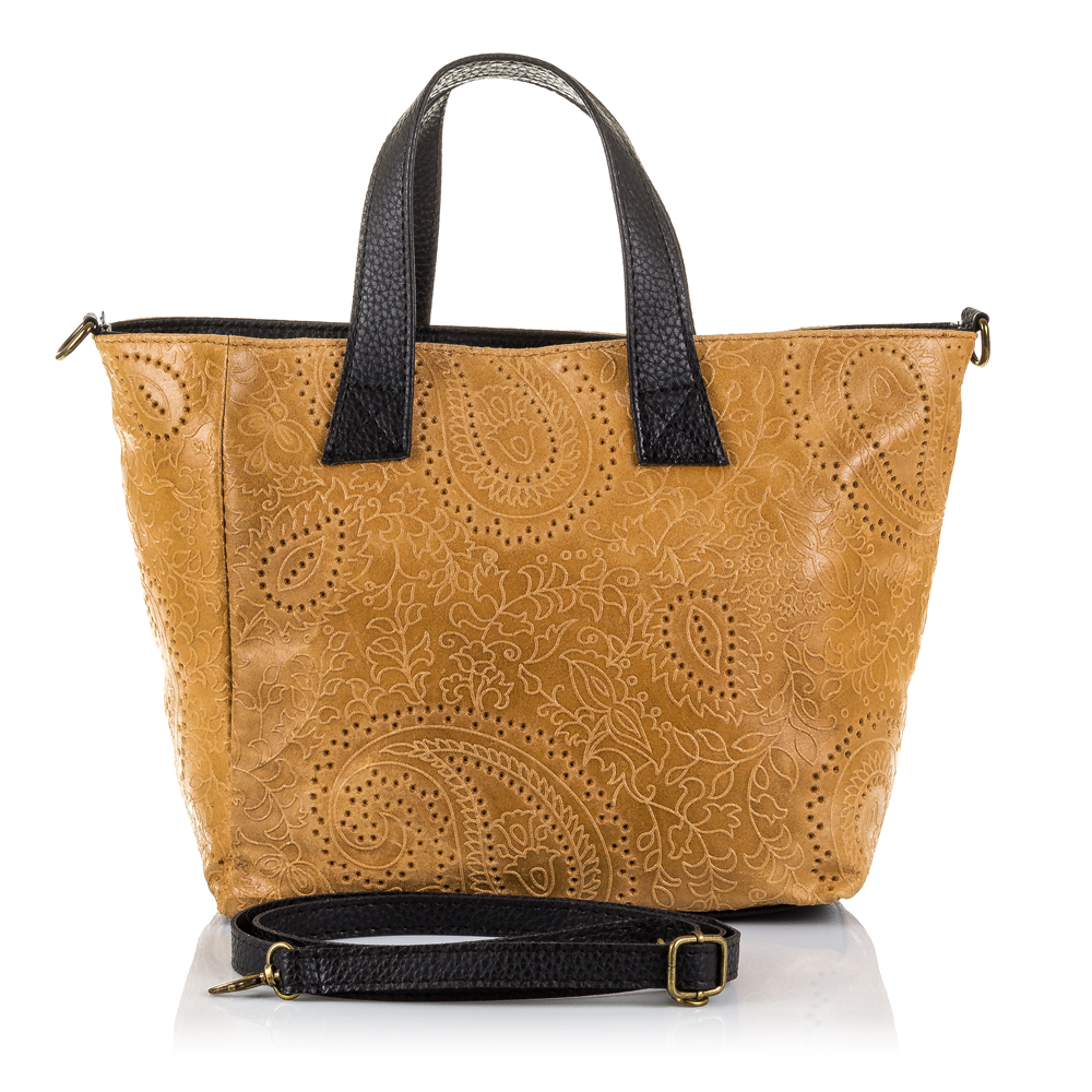 Firenze Artegiani. Cassandra Bolso tote Mujer.Piel auténtica Gamuza Grabado Arabesco . Made in Italy. Vera Pelle Italiana.