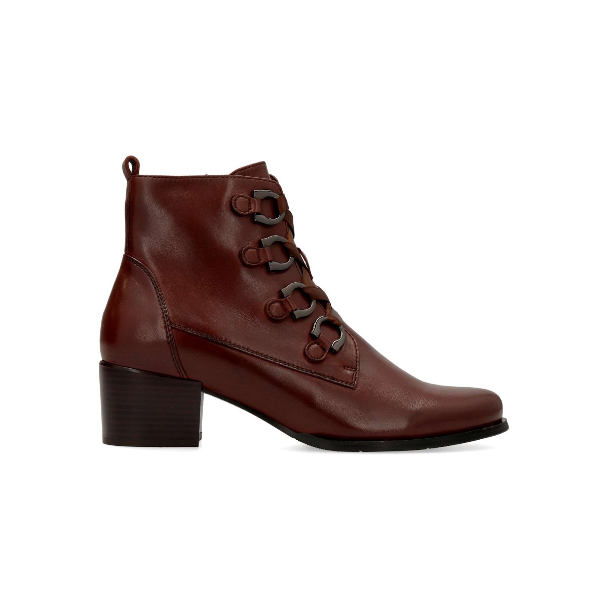 Regarde Le Ciel - Botines de piel con tacón ancho y diseño elegante para mujer, ojales metálicos y cremallera interior