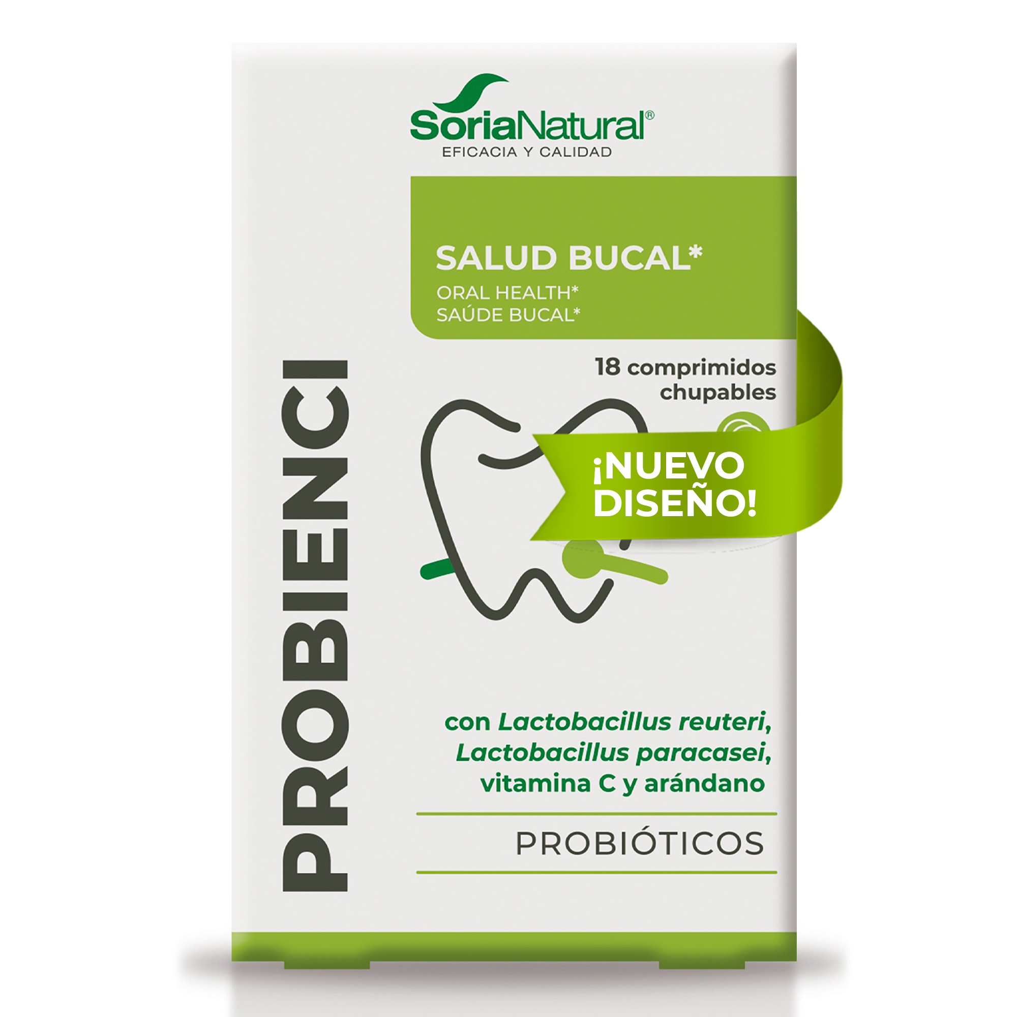 Probienci Soria Natural – Favorece Salud Oral – Favorece la Salud de Dientes y encías - Caja con 18 comprimidos de 2g