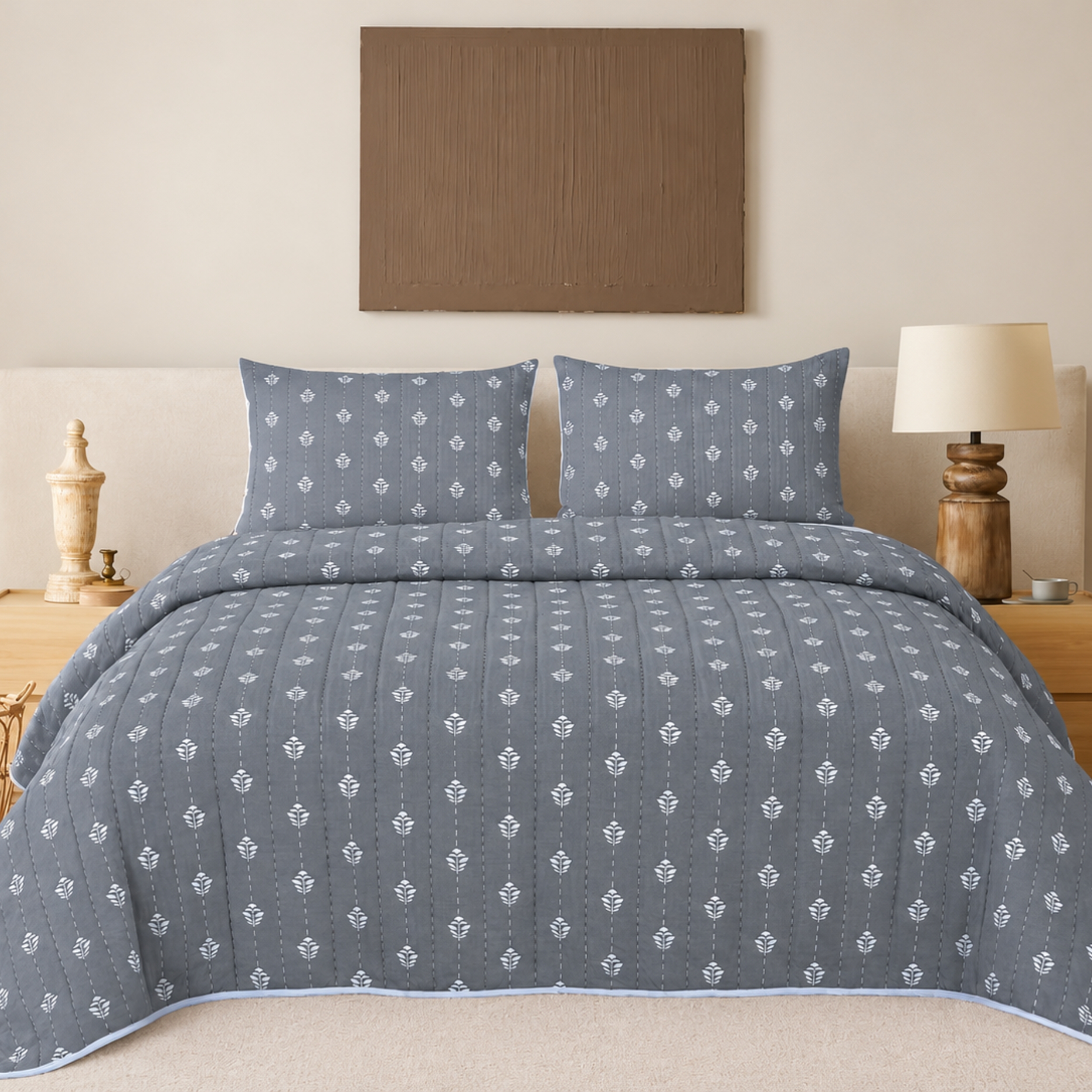 Novotextil Colcha Boutí Bordada Cama 90 a 180 con 1 o 2 Fundas de Almohada – 100% Microfibra Suave y Transpirable – Cubrecama Ligero para Verano y Entretiempo – Diseño Moderno Decorativo