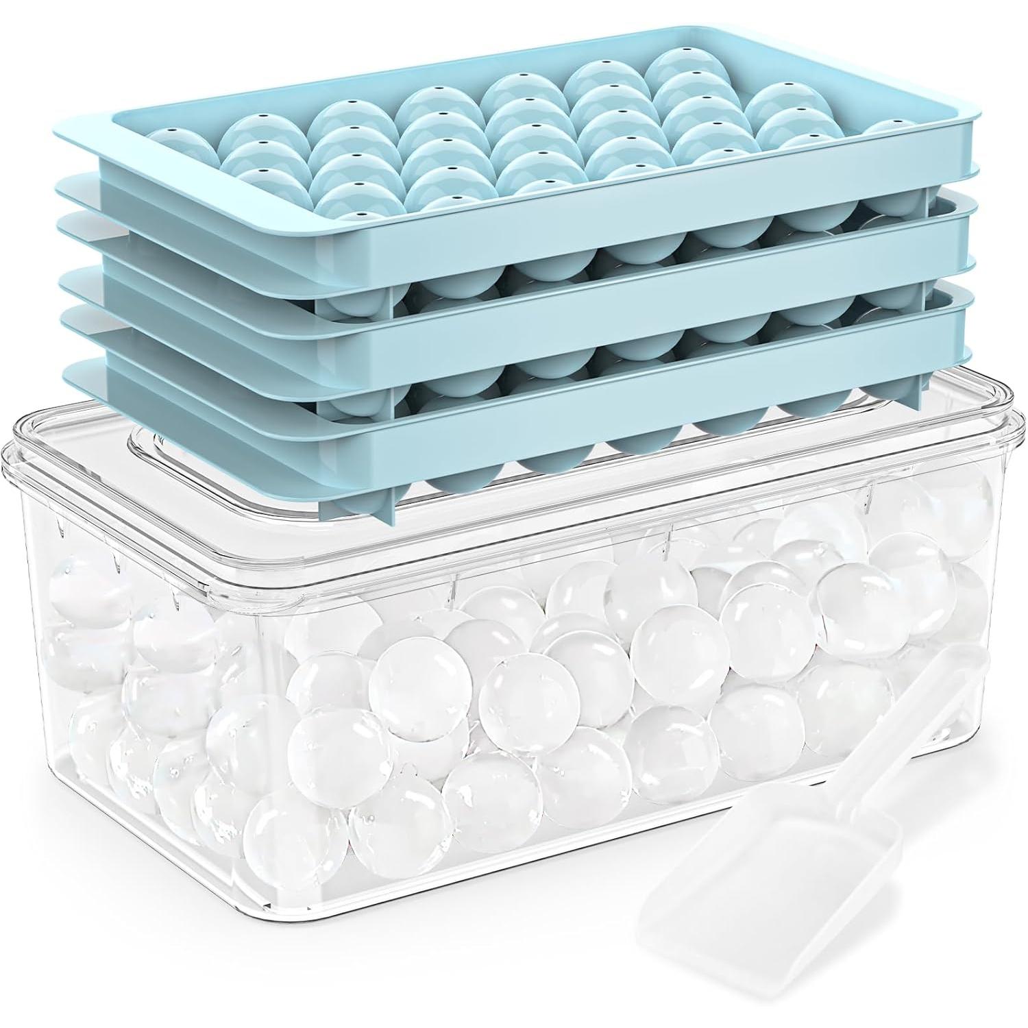 Cubiteras para Hacer Hielo con Tapa y Recipientes, Con 3 Bandejas de Silicona Moldes de Hielo sin BPA y Fácil de Liberar 33x3 mini Bolas de Hielo de 25mm para Café, Jugo, Cócteles, Whisky