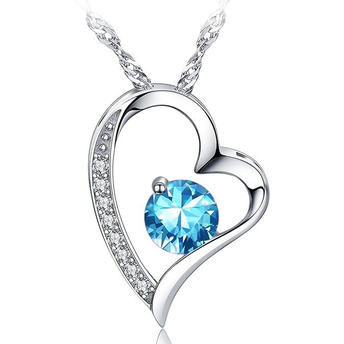 Collar con colgante de amor para mujer, revestimiento S925, joyería con piedra natal 5A, regalo para mamá y amante