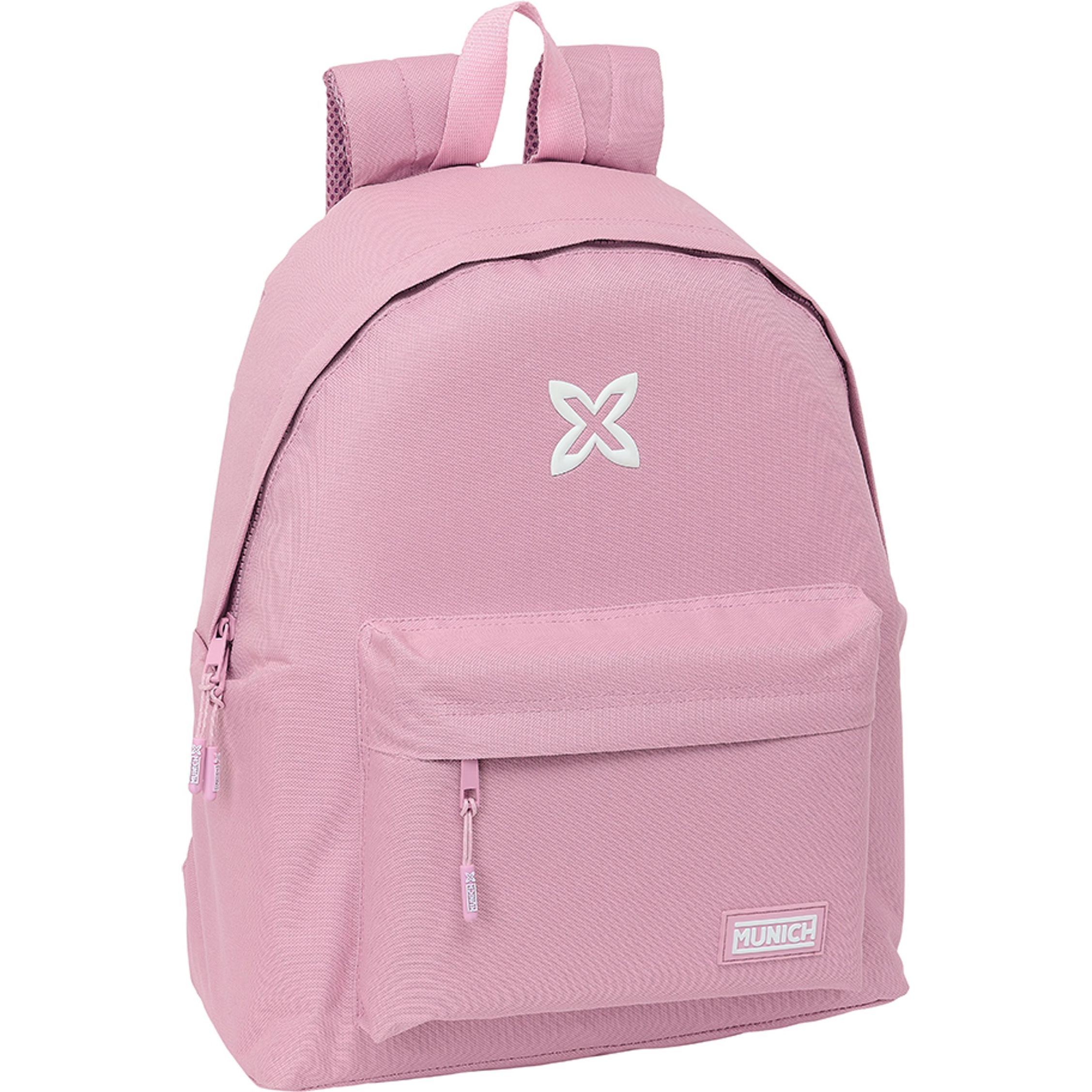 Safta - Mochila Escolar Munich Básicos Rosa Tamaño 42x33cm Diseño Exclusivo, Ergonómica y Resistente para Niños y Adolescentes - Mochila Escolar  Munich Básicos Rosa  Diseño Exclusivo y Licencia Oficial