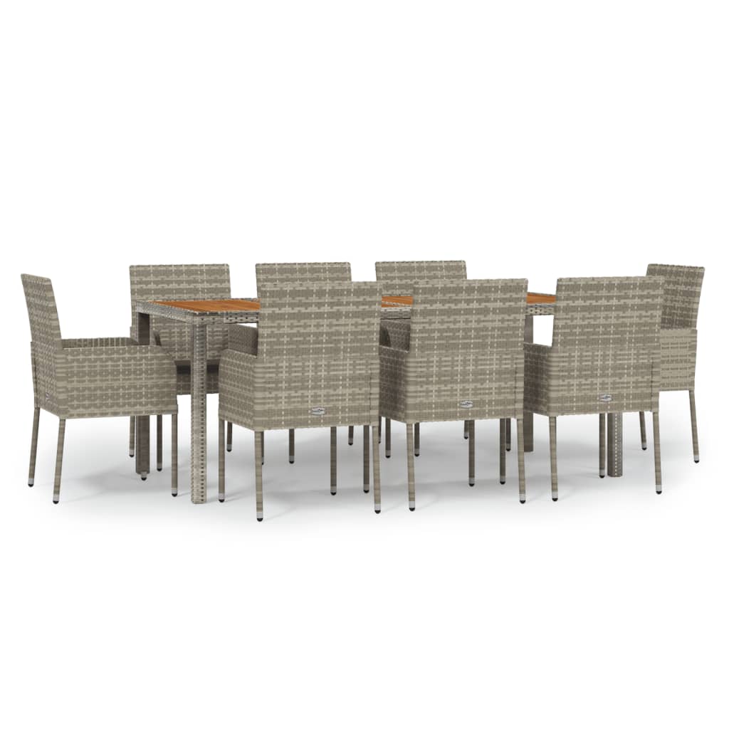 vidaXL Set comedor jardín 9 pzas y cojines ratán sintético gris