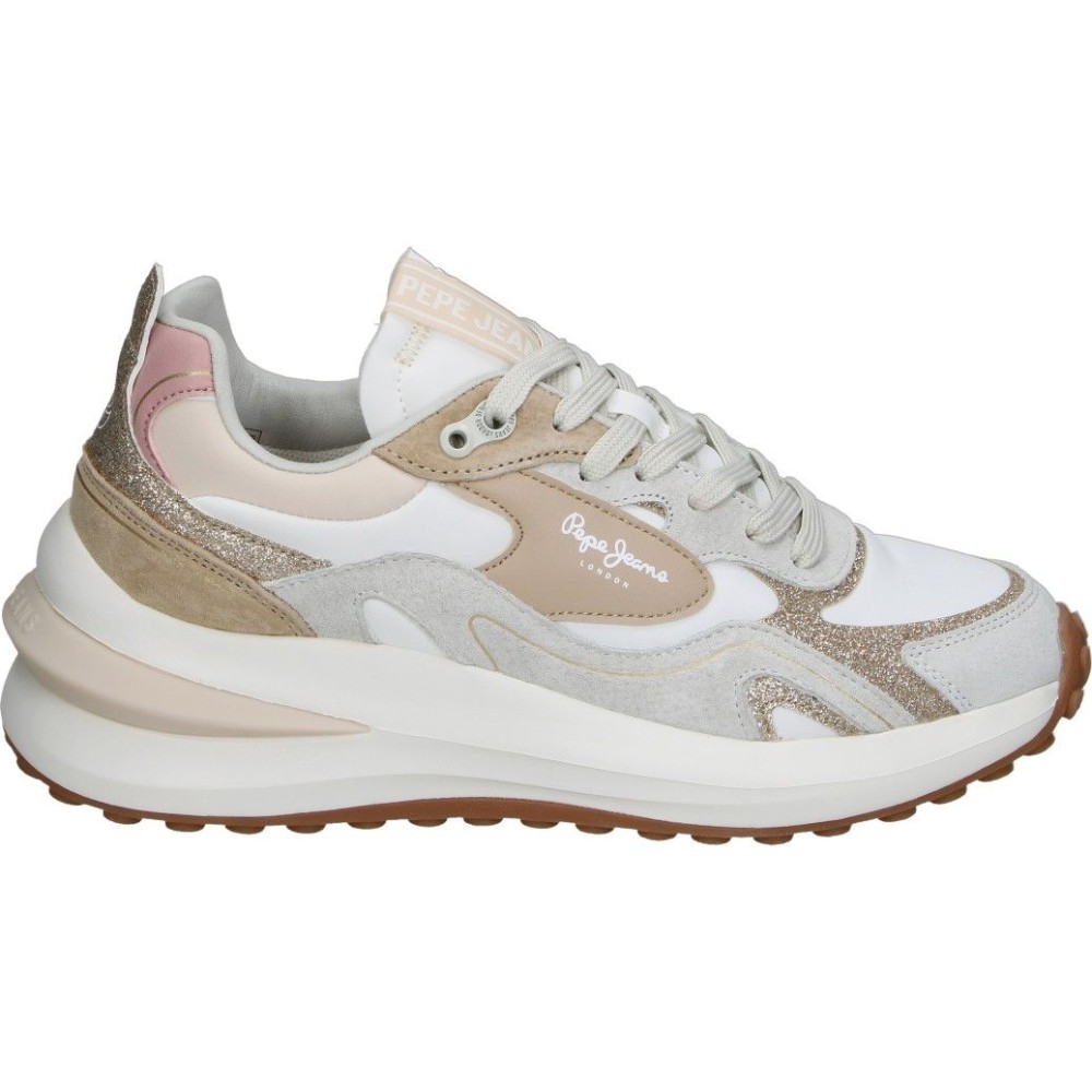 PEPE JEANS | Zapatillas con Cuña Pepe Jeans para Mujer – Deportiva en Color Beige con Detalles – Sneakers con Cordones – Cuña Media y Cómoda – Estilosas – Versátiles y Combinables – Modelo PLS600044-804