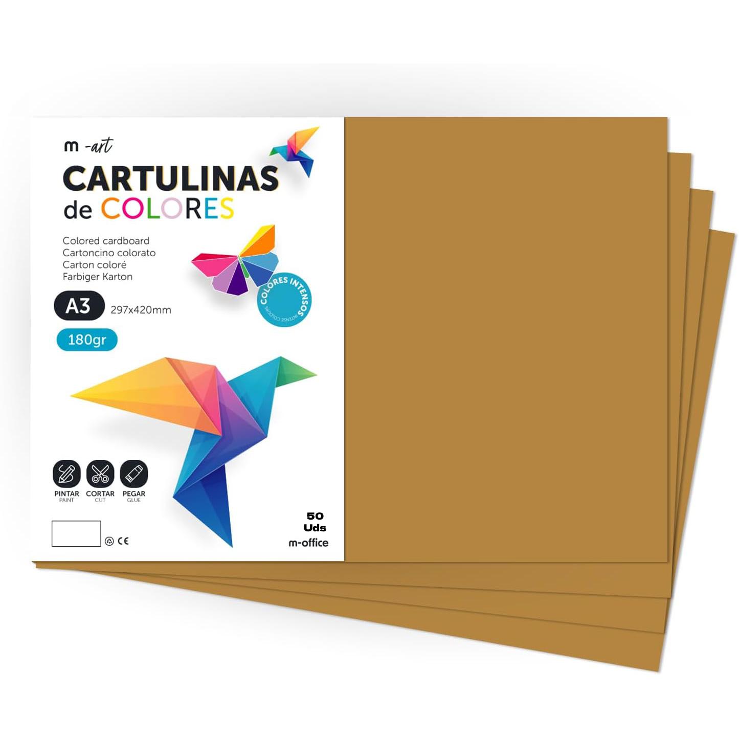 Cartulina de Colores, Cartulina A3 Colores Intensos, Hojas de Colores 180gr para Manualidades, Imprimir tus Documentos y Diseños Creativos, Folios de Colores A3 · m-office
