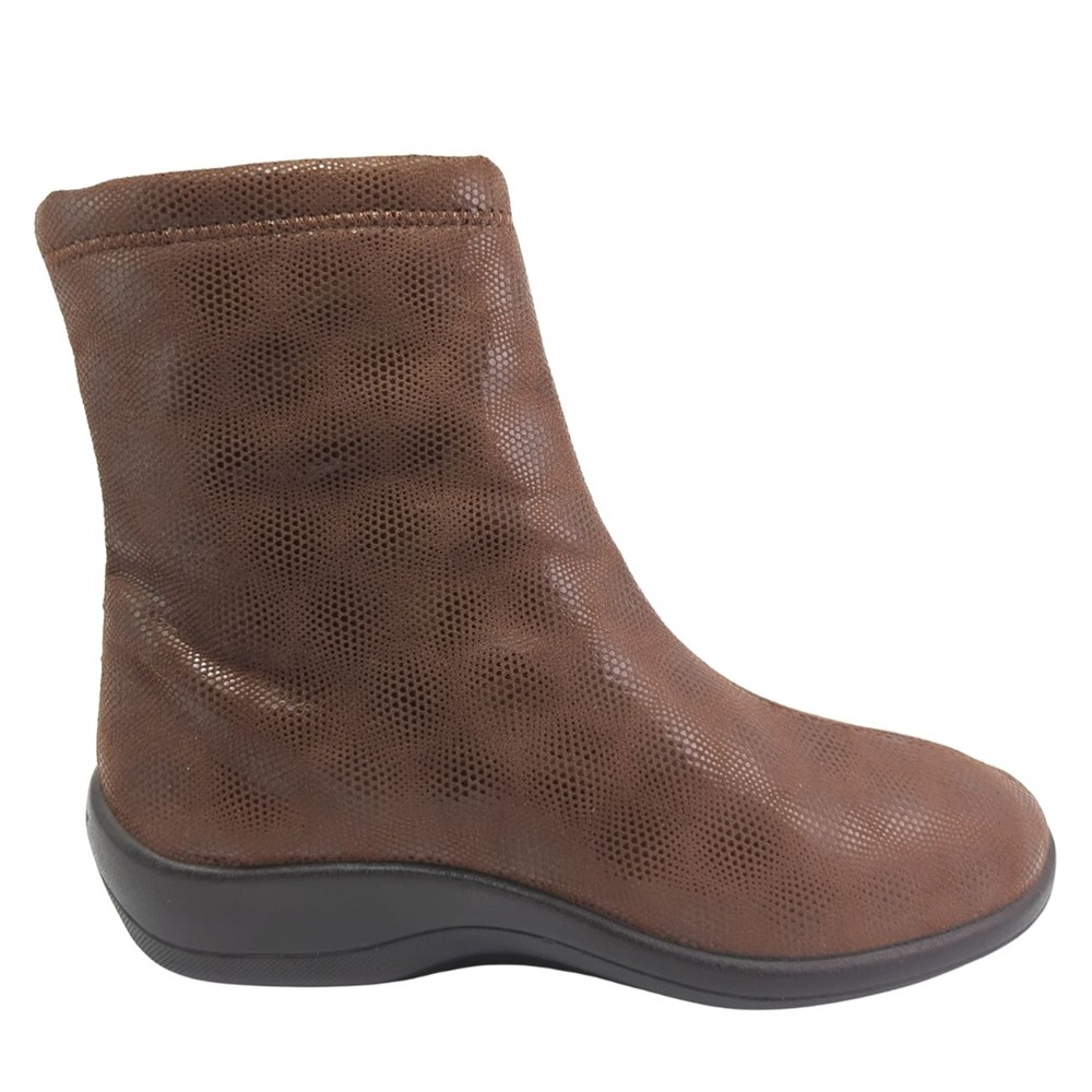 Cómoda  Botín mujer Arcopedico JASPER licra marrón elástica metalizada, vegana e hidrofugada. Ajuste cremallera. Piso con doble arco lateral para mejorar el apoyo. Altura Tacón bajo (3-5 cm) Referencia 4646-K31