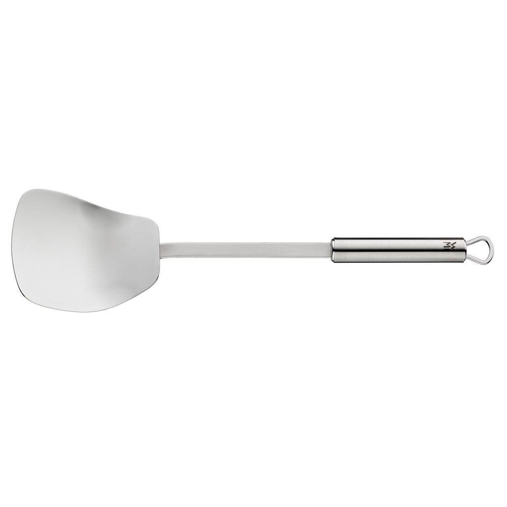 Espátula Wok Profi Plus de WMF, 36,2 cm, Mango Largo y Forma Curvada para Alimentos Delicados, Acero Inoxidable o Plástico Resistente hasta 270 °C