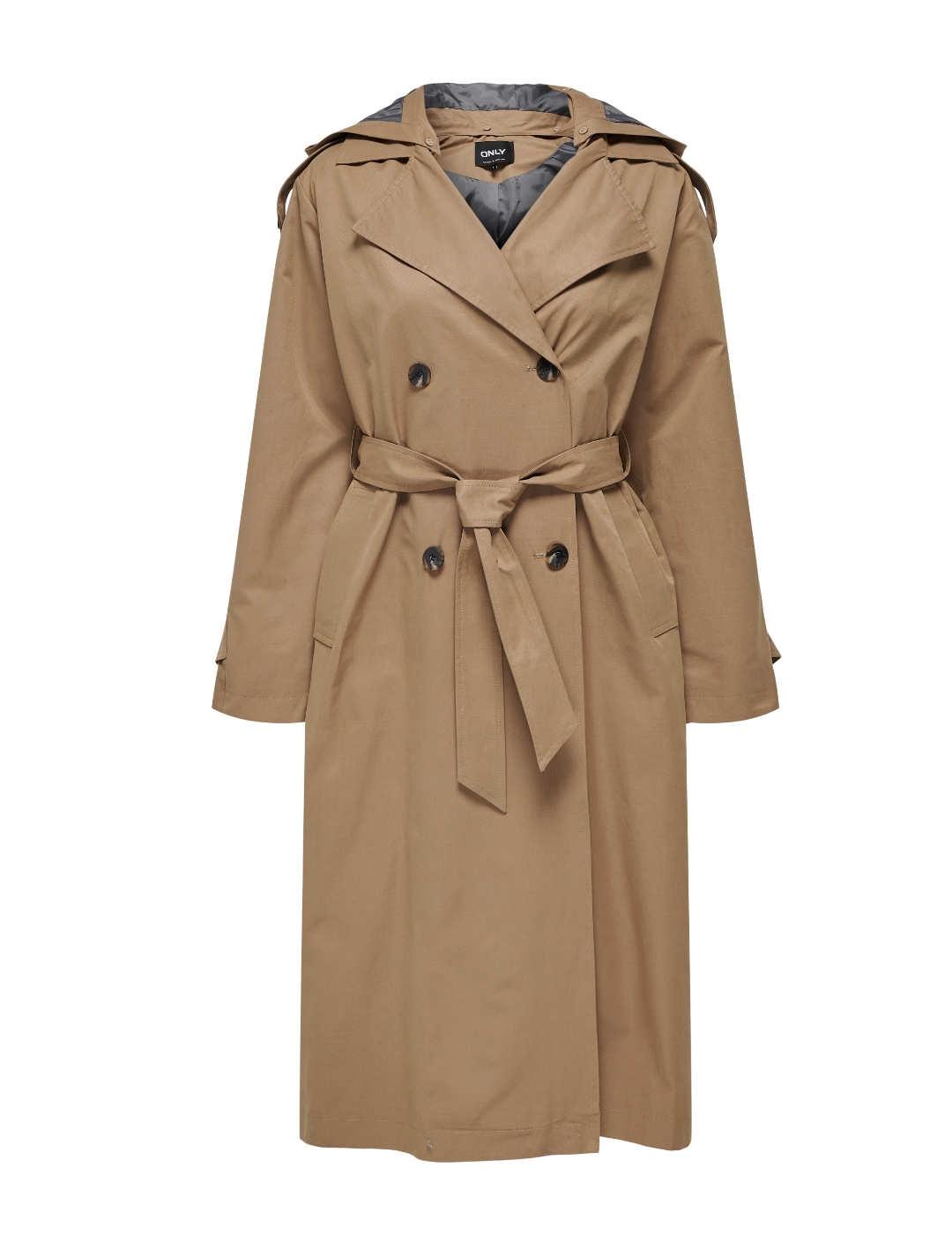 Chaqueta trench Only Kavana camel con capucha para mujer