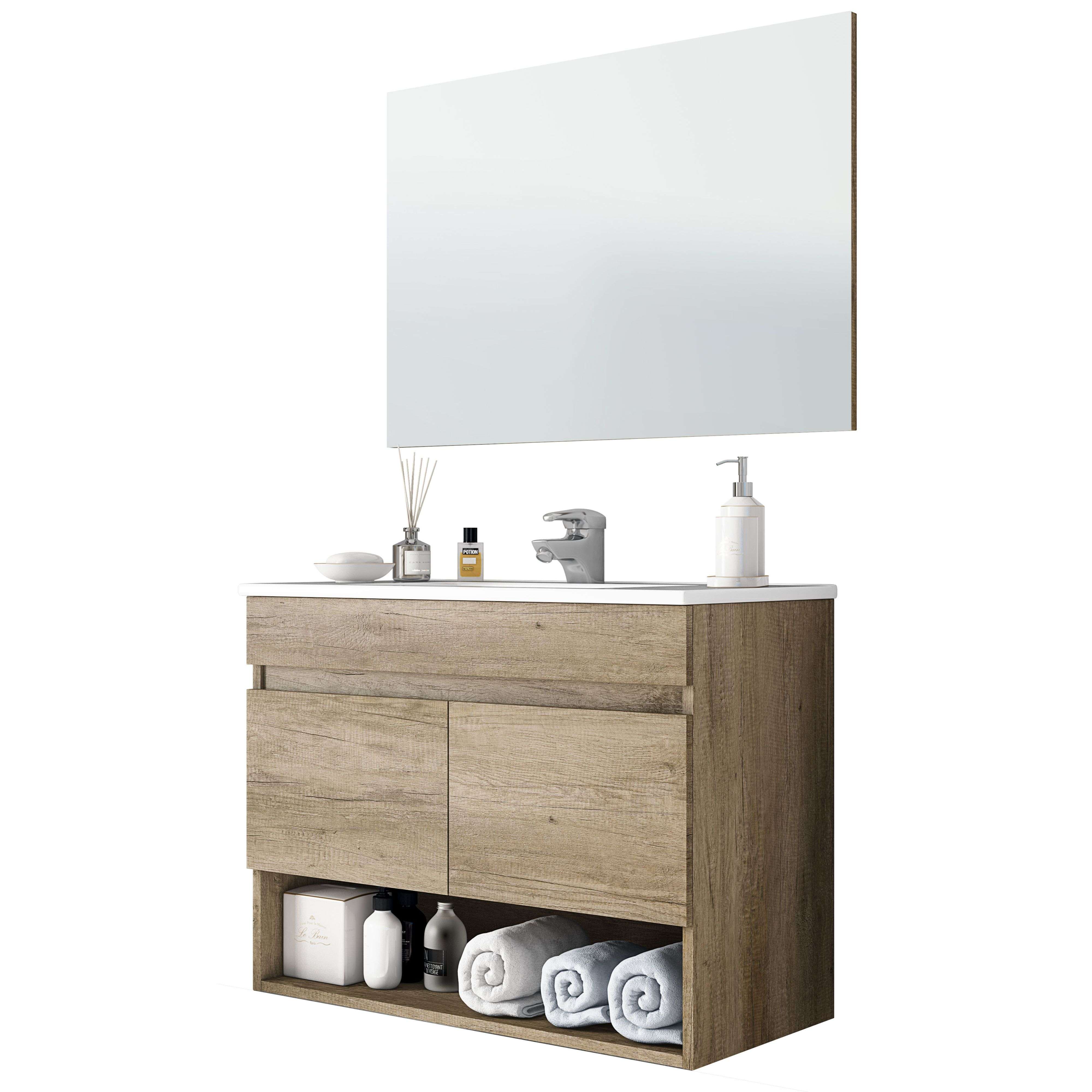 Miroytengo Mueble de Baño Estilo Natural en Color Roble Nordik con 1 Hueco de Almacenamiento y 2 Puertas 80x64x45 cm (Lavabo Opcional)
