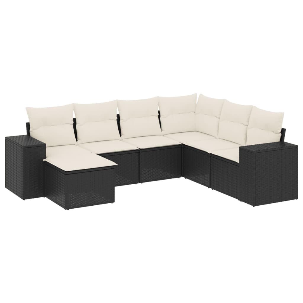 vidaXL Set de comedor de jardín 7 pzas y cojines ratán sintético negro