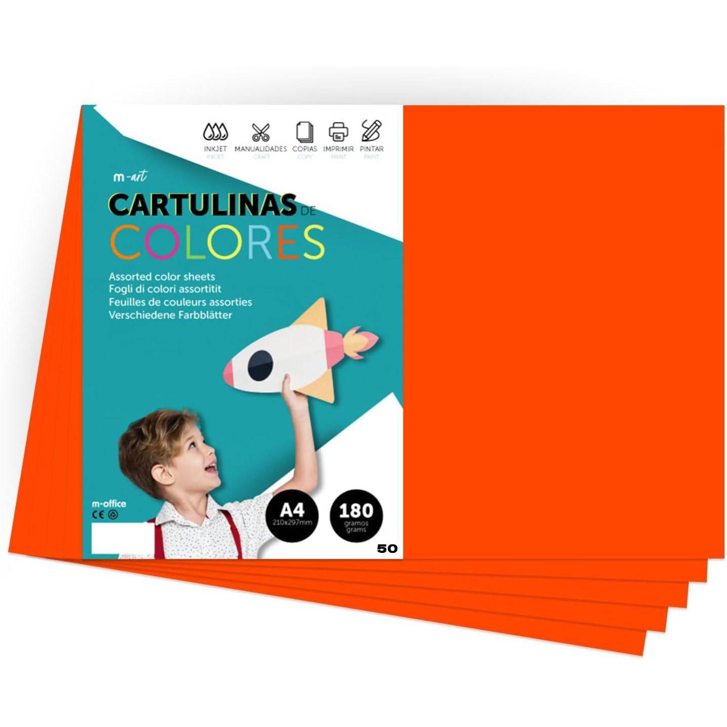 Cartulina de Colores, Cartulina A4 Colores Intensos, Hojas de Colores 180gr para Manualidades, Imprimir tus Documentos y Diseños Creativos, Folios de Colores A4 · m-office