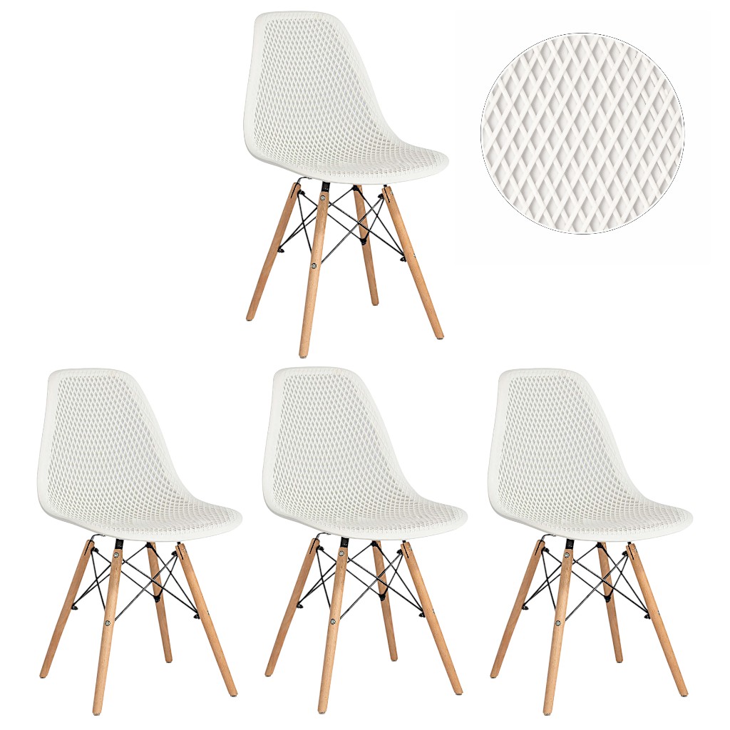 Minimal DECO Pack de 4 Sillas de Comedor Estilo Nórdico con Respaldo de Malla y Patas de Madera, Varios Colores, 53 x 47 x 83 cm