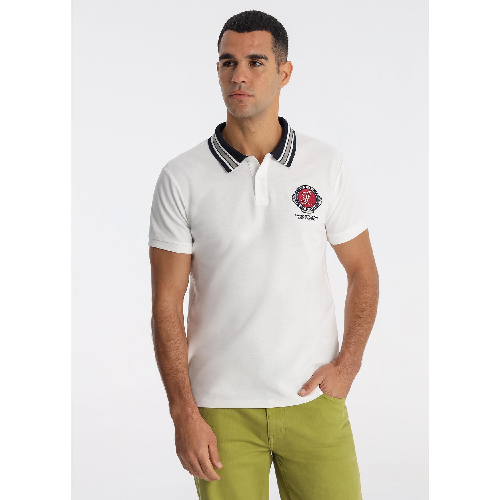 LOIS JEANS - Polo de Piqué con Bordado Heráldico en Pecho Blanco