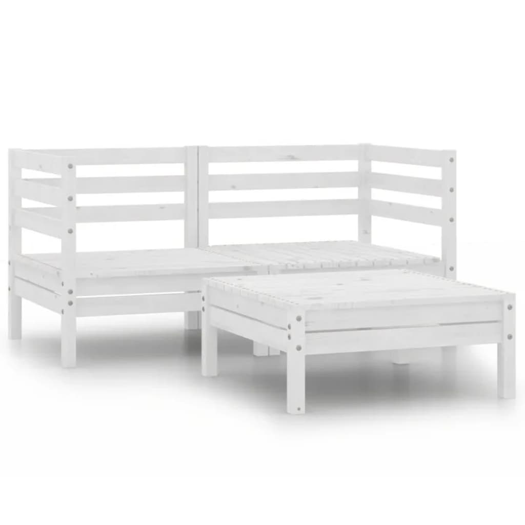 vidaXL Conjunto de muebles de jardín 3 piezas madera maciza pino en color Gris/Blanco | almacenamiento funcional diseño moderno para baño dormitorio sala