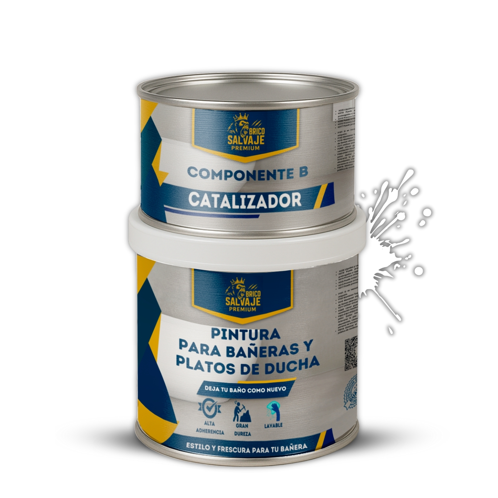 Pintura para Bañeras y Platos de Ducha BRILLANTE, 600+150 ML, Dos componentes, Fácil Aplicación