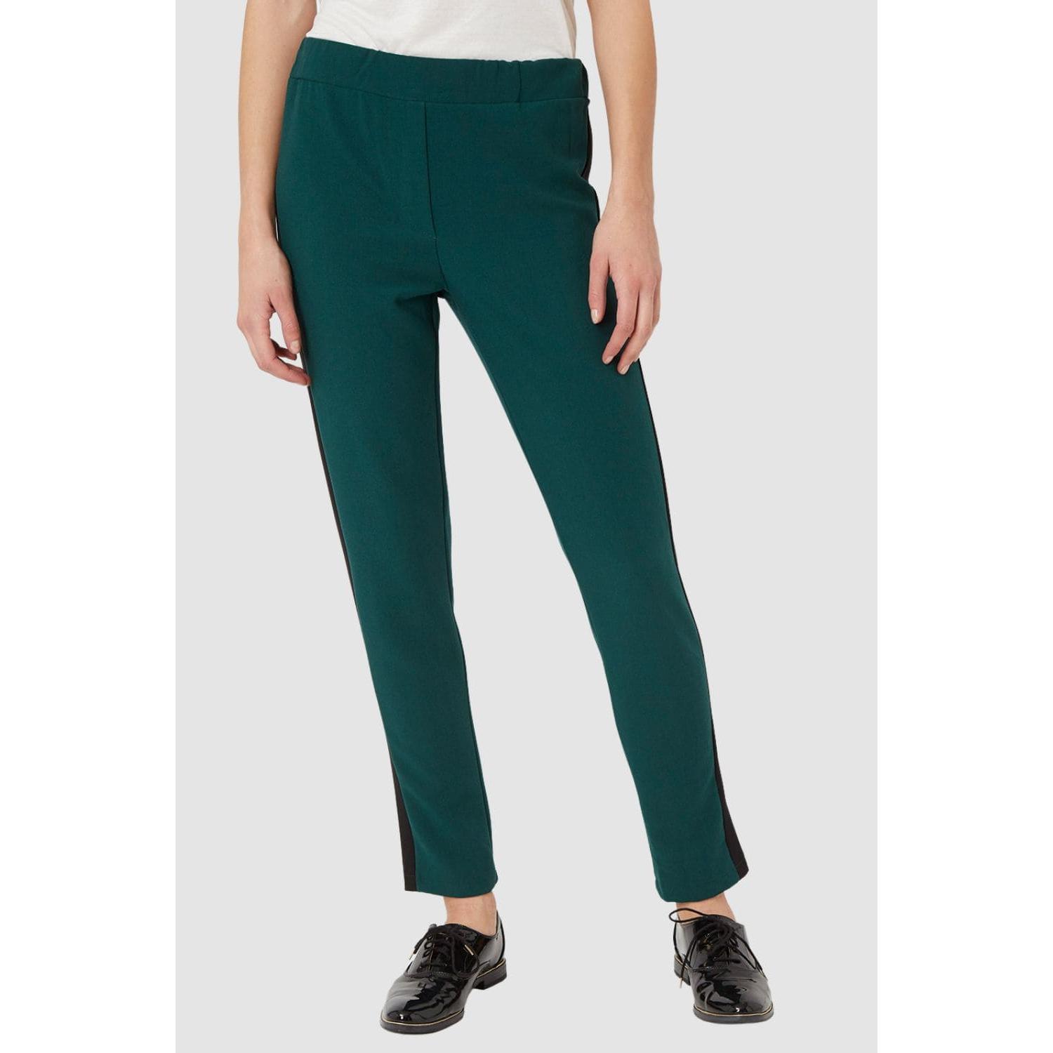 Pantalón formal mujer, pantalones rectos tiro medio, tela suave, detalles laterales en contraste, look moderno, elegante y cómodo, ideal oficina y urbano, color verde, talla S disponible ✅Entrega 24/48h