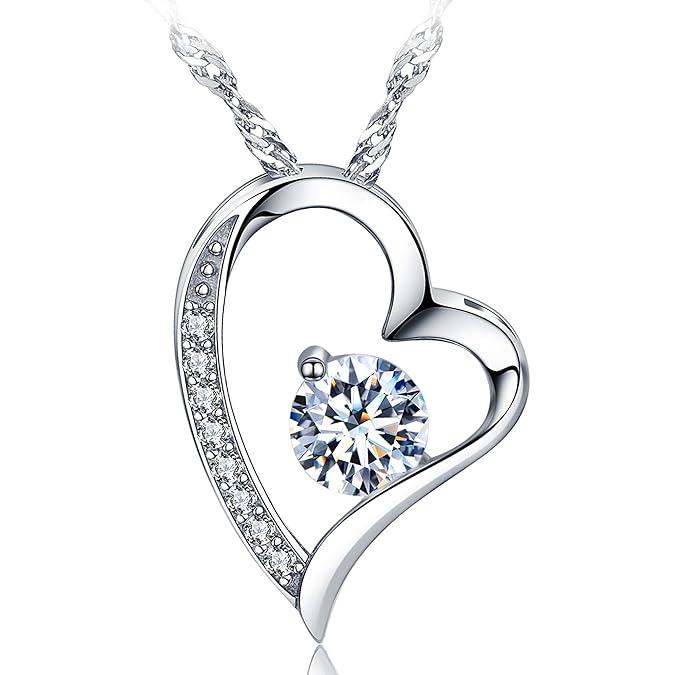 Collar con colgante de amor para mujer, revestimiento S925, joyería con piedra natal 5A, regalo para mamá y amante